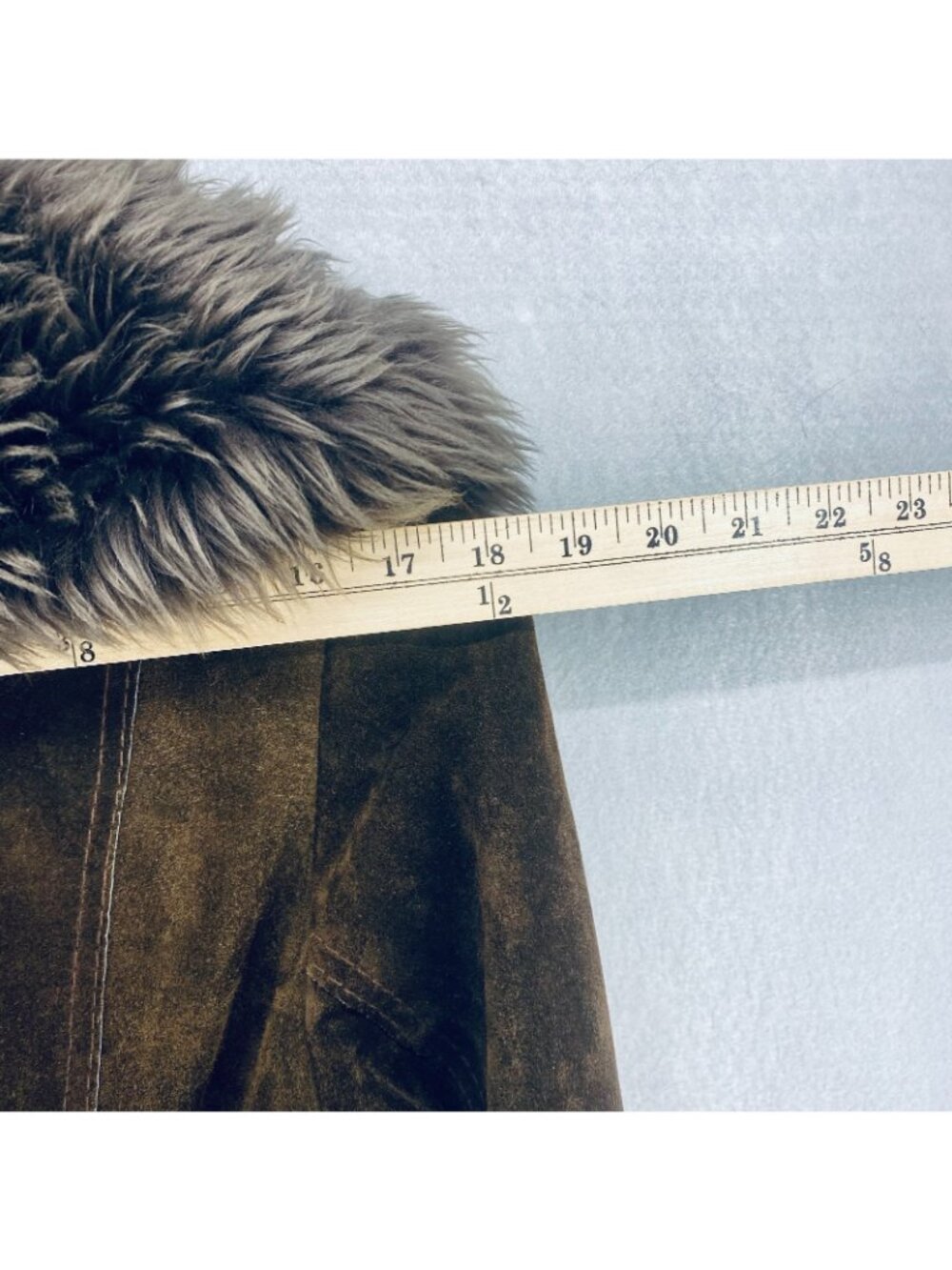 Vintage y2k Jacket Womens S Brown Suede Faux Fur Trim Belted Spain - Picture 13 of 16